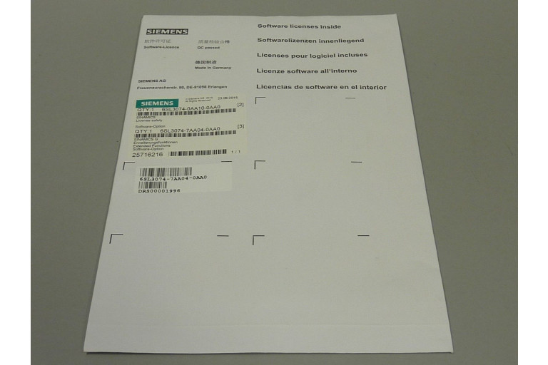 6SL3074-7AA04-0AA0 Nei am zouene Pak