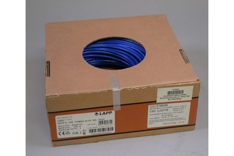 H07V-K 1x6 mm² TINNED BLUE RAL 5010 New in sealed package